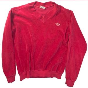Small TRUE VINTAGE bright pink Adidas v neck velour sweater.